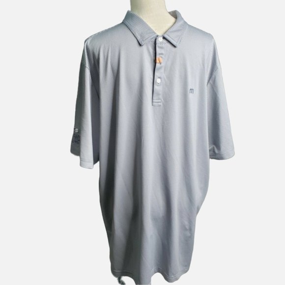 Travis Mathew Golf Polo Shirt Men's XXL Blue Gingham Performance Short Sleeve - Picture 1 of 9